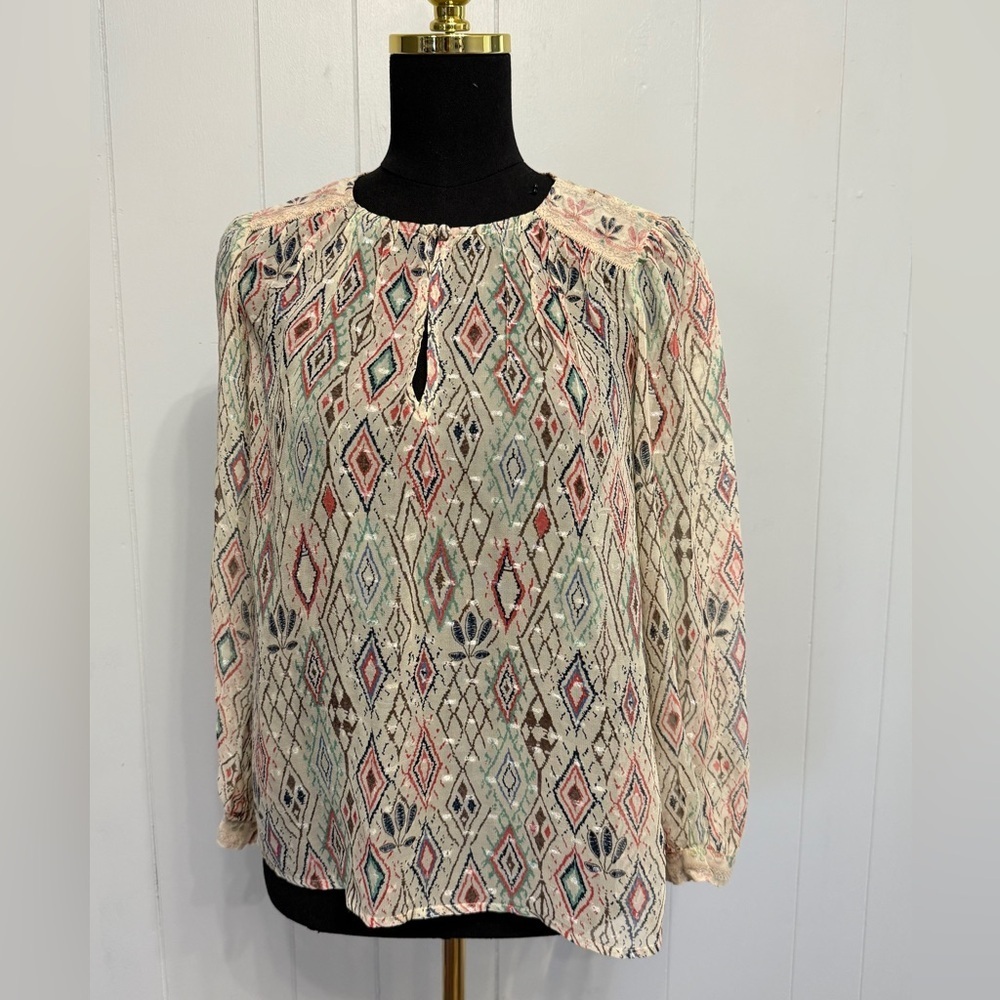 Velvet by Graham & Spencer Geometric Print Sheer Blouse